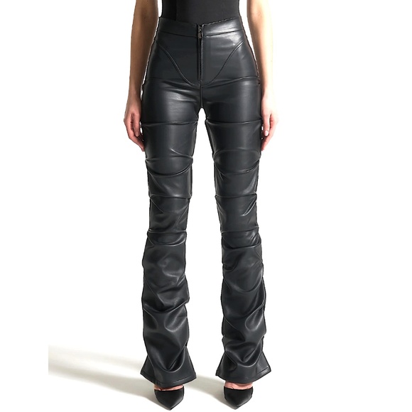 Manière De Voir Caroline Tacked Leather Flared Trousers Size 6 - Picture 1 of 5
